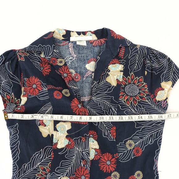 Charlotte Russe Womens Blue Floral Cap Sleeve Button Down Blouse Top Size S -GUC - Picture 9 of 13